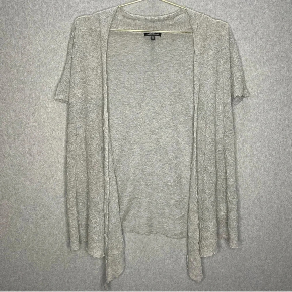 Eileen Fisher Pressed Viscose Crinkle Gray Cardigan - Picture 3 of 8